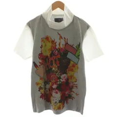 ドレスキャンプ DRESSCAMP Tシャツ カットソー 半袖 スタンドカラー プリント ロゴ 花柄 切替 46 グレー 白 ホワイト 31-14S20903 /AN56のサムネイル