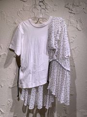 美品 サカイ ドットスカーフドッキングTシャツ 半袖 白 アシンメトリー