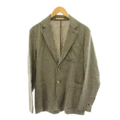 カルーゾ CARUSO elba テーラードジャケット シングル チェック柄 リネン 麻 46 ベージュ 黒 ブラック MB01S37 /AN49のサムネイル