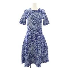 エトロ ETRO 26年製 KNIELANGES JACQUARD-KLEID MIT FLORALEM PAISLEY-MOTIV ニットワンピース 半袖 ひざ丈 フレア ペイズリー柄 40 青 261-WRKA0022-AQ332 /KHのサムネイル