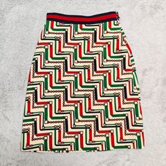 GUCCI グッチ チェーンベルト柄 タイトスカート アイボリー×グリーン