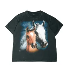 90s WILD 馬 アニマル Tシャツ L ブラック フェード ボックスシルエット 大判プリント バックプリント ホース USA 古着 T048のサムネイル