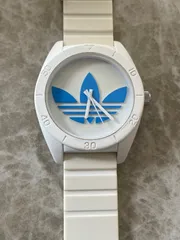 【稼働】adidas トレフォイル ラバーベルト 腕時計 ホワイト　ブルー　大きめ腕時計のサムネイル