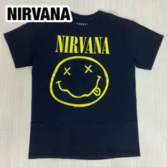 NIRVANA 二ルヴァーナ スマイル ビッグプリント バンドTシャツ ロックTシャツ バンtee サイズM ブラック 黒 着丈69cm 肩幅46cm 身幅(脇下)49cm 袖丈17cm【古着】のサムネイル