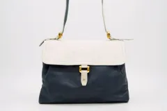 ロエベ ヴィンテージ アナグラム ショルダーバッグ バイカラー ゴールド金具 クロスボディ レザー 紺 ネイビー LOEWE 7113hのサムネイル
