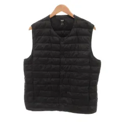 ユニクロ UNIQLO 美品 ダウンベスト Vネック L 黒 ブラック キルティング /SJ ■ECF006のサムネイル
