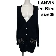 ◆ ランバンオンブルー LANVIN en Bleu ロングカーディガン コーディガン ニット 長袖 Vネック 装飾 黒 38 M 9号 レディース S6H516のサムネイル