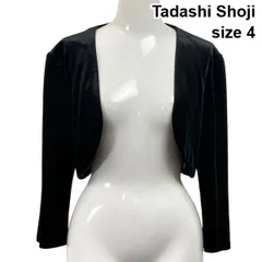 ◆ タダシショージ Tadashi Shoji ベロア地 オープンフロントボレロ 七分袖 ショート丈 光沢 黒 4 M 9号 レディース S6H520のサムネイル