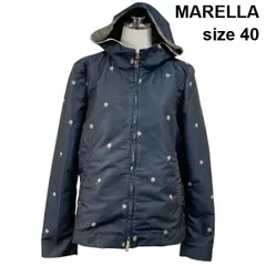 ◆ マレーラ MARELLA 花柄刺繍 フーディブルゾン 長袖 総柄 光沢 ポケットシャーリング ダブルジッパー 紺 40 M 9号 レディース S6H538のサムネイル