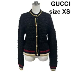 ●◆ グッチ GUCCI カーディガン 長袖 クルーネック ウェブライン ラメ GGロゴパール調ボタン 綿 毛 モヘア 絹 XS 5号 レディース S6H568のサムネイル