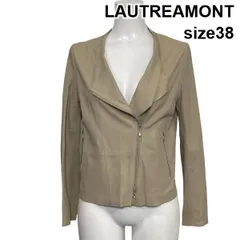 ◆ ロートレアモン LAUTREAMONT レザージャケット 長袖 ジップアップ ノーカラー Raw+コラボ ベージュ やぎ革 38 M 9号 レディース S6H565のサムネイル