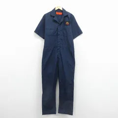 W38/古着 レッドキャップ 半袖 ワーク ツナギ メンズ 90年代 90s マクドナルド 開襟 オープンカラー USA製 ネイビー 26jun26のサムネイル