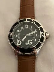 値下げ 稼働★ D&G ドルチェ&ガッバーナ ラウンド シルバー 黒文字盤 メンズ 腕時計 電池新品、革ベルト新品のサムネイル