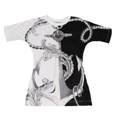 ジャンフランコフェレGIANFRANCO FERRE コットンアンカープリントバックロゴ刺繍ドルマンスリーブTシャツ 白黒M位のサムネイル