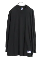 【お得なクーポン配布中!】 90s USA製 ラッセル モックネック 長袖 Tシャツ メンズ XL / オールド ロンT  無地 ヘビーウェイト コットン カットソー 大きいサイズ 黒のサムネイル
