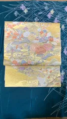 no.3金地 鶴 四季花文 御所解文様 袋帯 リサイクル着物 和装のサムネイル