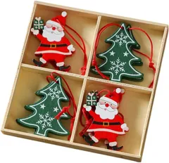 クリスマス 木製 オーナメント 8個セット サンタ クリスマスツリー 飾り 飾り付け ナチュラル 北欧 吊り下げ デコレーション 木製チャーム インテリア パーティー リース 店舗装飾 おしゃれ 紐付き x-22のサムネイル