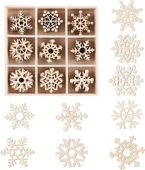 クリスマス オーナメント 木製 雪の結晶 72枚セット 北欧 ミニオーナメント ツリー 飾り DIY 手作り 木製チャーム ナチュラル デコレーション リース 店舗装飾 インテリア 収納ボックス付き  x-23のサムネイル