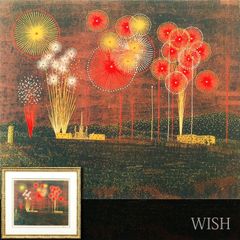 F6号】山下清【長岡の花火】手描き/表裏サイン・共シール有り/油彩