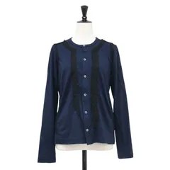 tricot COMME des GARCONS トリコ コム デ ギャルソン カーディガン ネイビー ブラック 紺黒 サイズ:S ウールジャージ レース付き カーディガン TJ-T028 クルーネック 配色 バイカラー トップス【レディース】【中古】のサムネイル
