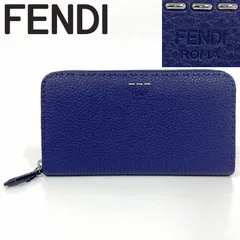 【中古】FENDI フェンディ セレリア ラウンドジップ 長財布 型押しレザー ブルー 青 メンズ レディースのサムネイル