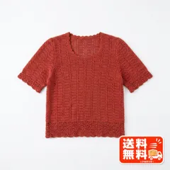 透かし編み サマーニット 半袖 レッド スカラップ レトロガーリー earth music&ecology風のサムネイル