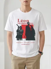 「Léon THE PROFESSIONAL」レオン映画ポスタープリント T シャツ - 100%コットン ラウンド半袖、日常カジュアル、レトロ映画風デザイン、映画好き向けデイリーウェア、送料込 メンズ レディース、男女兼用のサムネイル