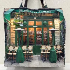 6071　【美品】　MARON BOUILLIE　マロンブイー　マロンブイリー　マロン・ブイー　タグ付き　トートバッグ　ハンドバッグ　グリーン　パリ　カフェ　レディースのサムネイル