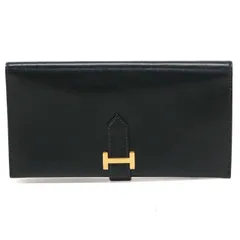 【ABランク】 エルメス HERMES ベアン クラシック ボックスカーフ (レザー) GD金具 □B刻印 (1998年) 長財布 コンチネンタルウォレット 二つ折り財布 H金具 メンズ レディース ノワール (ブラック) 正規品 中古 mca18005のサムネイル