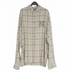 パームエンジェルス PALM ANGELS 23AW Monogram Check Shirt ロゴ刺繍 チェックシャツ カジュアルシャツ 長袖 50 ベージュ/ブラック PMGE010E23FAB0026110のサムネイル