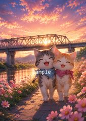 星空のメリーゴーランド】夜の遊園地で微笑む子猫カップル ヒーリング