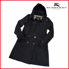 ●BURBERRY/バーバリー ロンドン●トレンチコート サイズ38 レディース ブラック 裏地ノバチェック/メッシュ フード付き 三陽商会 中古のサムネイル