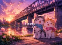 星空のメリーゴーランド】夜の遊園地で微笑む子猫カップル ヒーリング