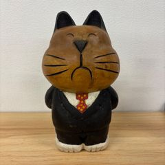 タイ製 木彫り 猫 置物 スーツ ネコ インテリア オブジェ 飾り