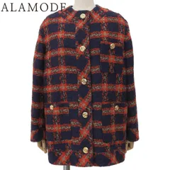 GUCCI(グッチ) ツイード チェック ノーカラー ジャケット コート/ジャケット アパレル ファッション アウター 36 ナイロン ウール コットン アクリル マルチカラー ネイビー紺 レッド赤 レディース 40802184081【中古】【アラモード】のサムネイル