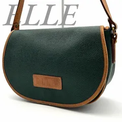 【B5750】 ELLE エル ショルダーバッグ レザー グリーン ブラウン バイカラー ゴールド金具 フラップ クロスボディ マグネットホックのサムネイル
