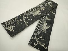 平和屋着物●男性　両面　角帯　鯉/コイ　市松文　黒地　銀糸　CABI4889ak 平和屋着物○男性 両面 角帯 鯉/コイ 市松文 黒地 銀糸 CABI4888ak
