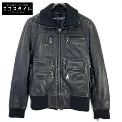 DOLCE&GABBANA　ドルチェアンドガッバーナ　G9500L ブラック レザー リブニット ジップアップジャケット　44のサムネイル