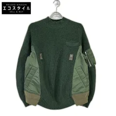 sacai　サカイ　18年製 18-01777M カーキ ワッフル×ナイロン ドッキング ニット　1のサムネイル