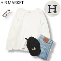 【上質】 日本製 ハリウッドランチマーケット H.R MARKET ストレッチフライス 長袖 Tシャツ ロンT ラグランスリーブ クルーネック 刺繍 ロゴ 3 ホワイト アメカジ クラシック メンズのサムネイル