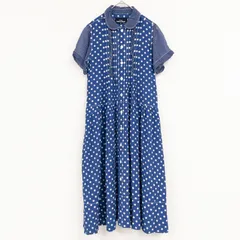 tricot COMME des GARCONS トリココムデギャルソン シャツワンピース フリル ピンタック 丸襟 半袖 ドット柄 ポルカドット レーヨン ネイビー ホワイト 日本製 レディース S b02315のサムネイル