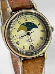 CASIO STING STN-170 Sun & Moon Watch, Working Condition, Battery Replaced, Vintage, Retro, Antique, Classic Watch, 367, Gold, Brown Leather Strap, Roman Numerals, Date Display