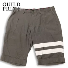 GUILD PRIME ギルドプライム 春夏★ タック ボーダー ハーフ ショート パンツ 日本製 Sz.82 メンズ 灰 グレーのサムネイル
