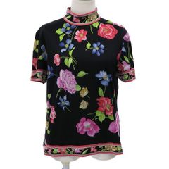 レオナール カンカン カットソー トップス トリム 花 ハイネック 黒 L