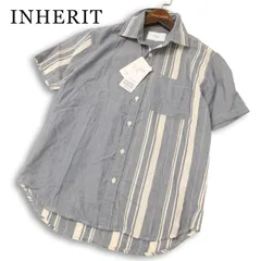 【新品 未使用】 INHERIT インヘリット 春夏★ 半袖 ストライプ クレイジー ポプリン シャツ Sz.S メンズのサムネイル