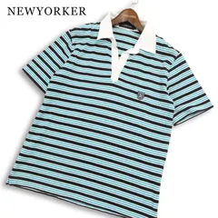 NEWYORKER ニューヨーカー 春夏★ ワッペン 半袖 ボーダー 鹿の子 スキッパー ポロシャツ Sz.M メンズのサムネイル