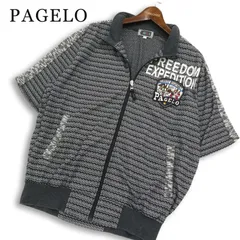 PAGELO パジェロ アンジェロ 春夏★ 半袖 ジグザグ シェブロン柄 刺繍 ワッペン 半袖 ブルゾン ジャケット Sz.L メンズ 灰のサムネイル