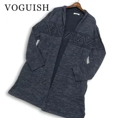 VOGUISH ヴォーギッシュ ルパート 麻 リネン混 ロング 幾何学柄 ニット ガウン カーディガン 羽織り Sz.M～L位 メンズ 紺のサムネイル