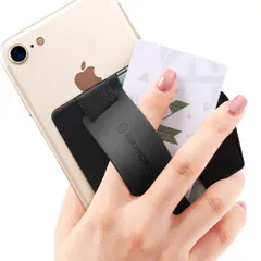 [Sinjimoru] スマホスタンド カード入れ、落下防止 ハンドストラップ どこでも楽に動画 視聴できるレザースタンド、クレジットカード SUICAカードが収納できる 手帳型 カードホルダー。 シンジポーチB-GRIP ブラックのサムネイル