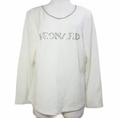 レオナール LEONARD FASHION PARIS ビジューロゴ ニット カットソー 長袖 ウール Vネック 大きいサイズ LL ベージュ IBO92 /Xのサムネイル